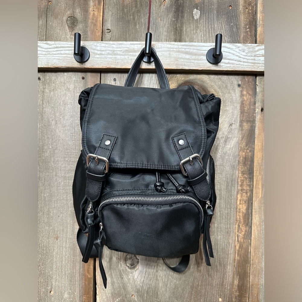 Rue21 Nylon Flap Top Cinch Backpack in Black